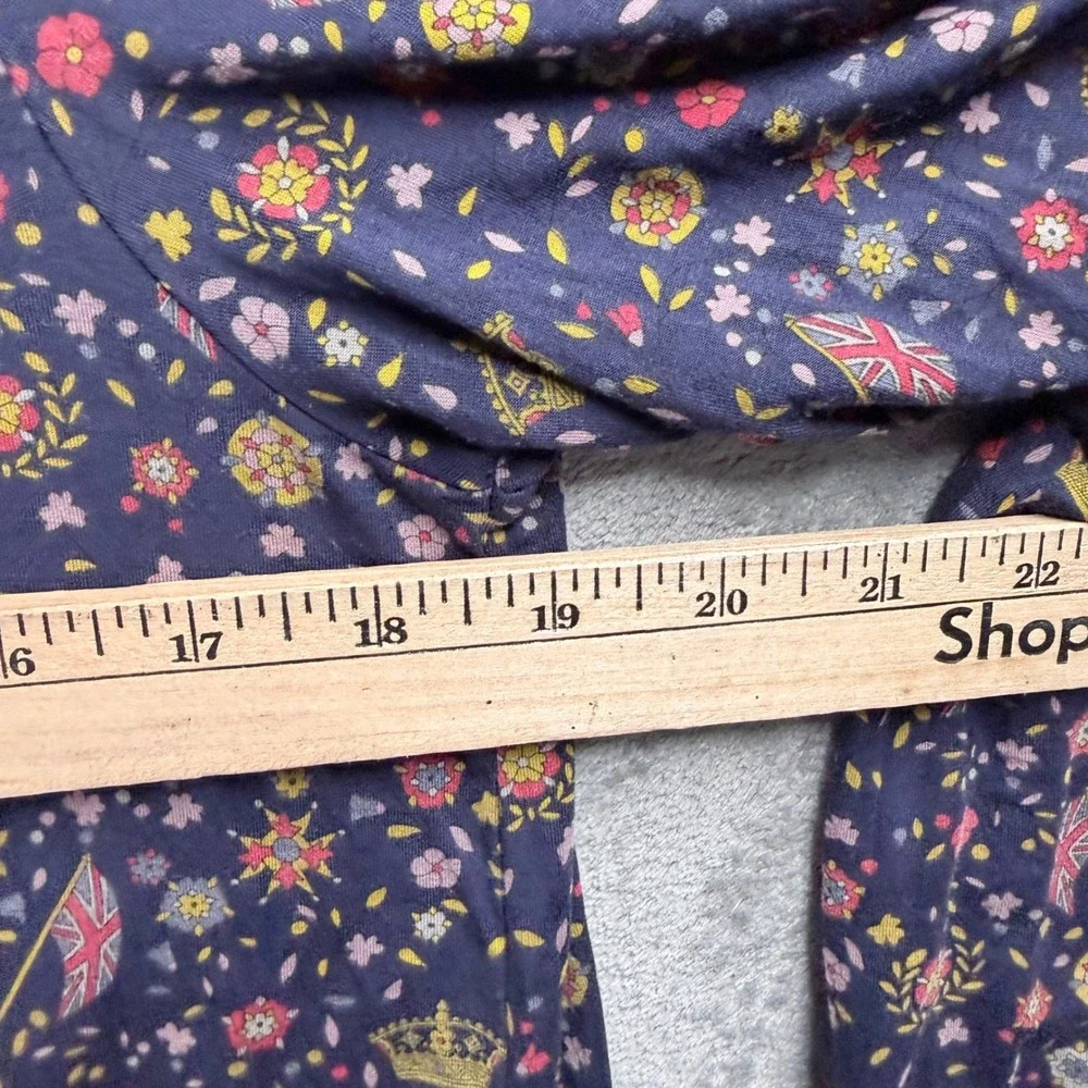 Boden Catriona Ruffle Keyhole Top French Navy Ditsy Floral Long Sleeve Crown